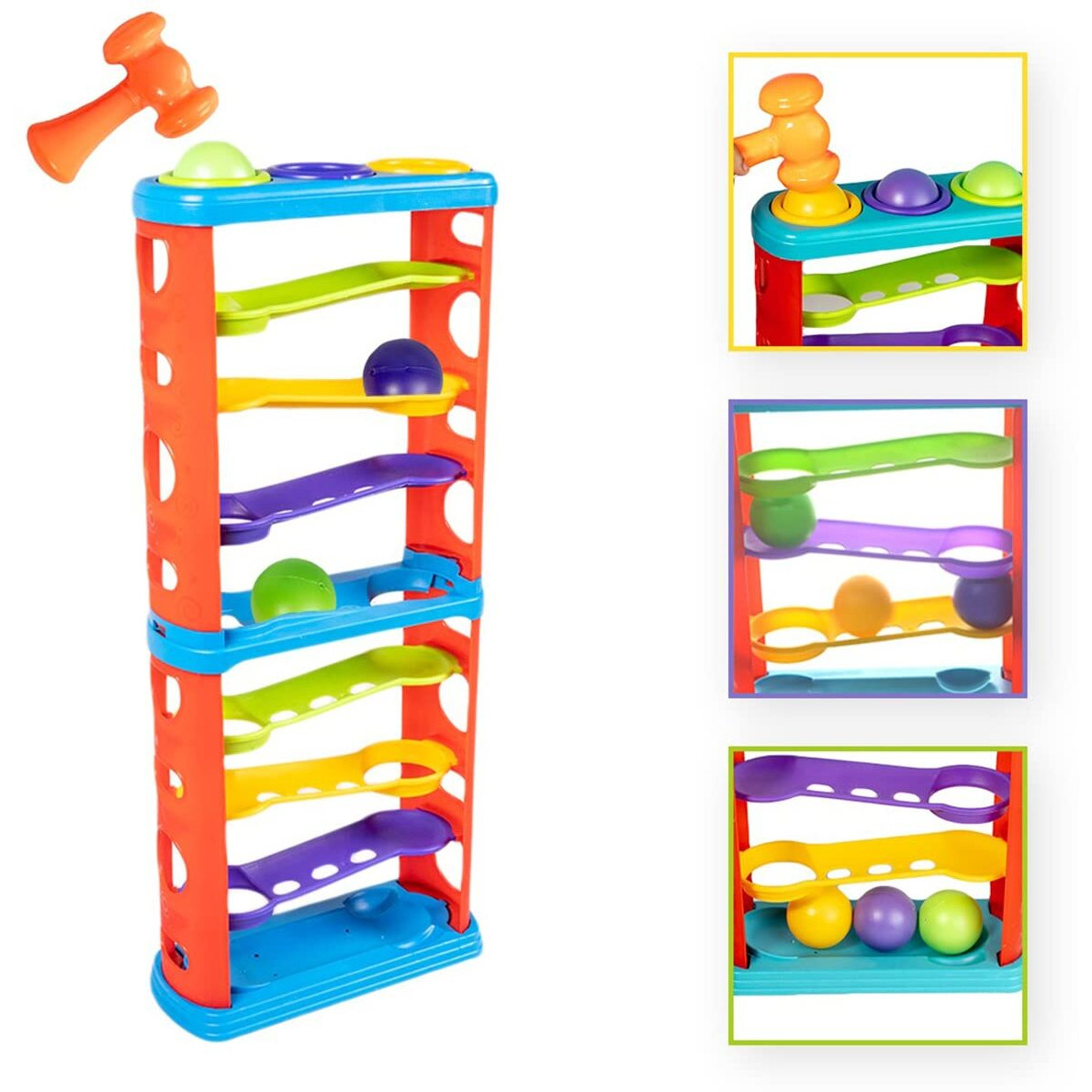 Magicwand Plastic Ball Drop Rolling & SwirlingLarge Hammer Ball Tower Ramp For Baby And ToddlersMade In IndiaPack Of 1, Multicolor
