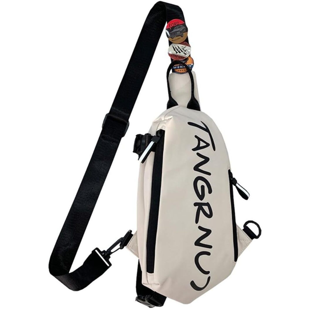 Gustave Crossbody Bag For Unisex With 3Pcs Badges, Waterproof Sling Bag Large Shoulder Bag With Adjustable Strap For Commuting Travel Outdoor Activities Cycling, White