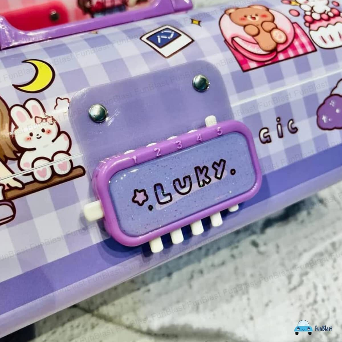 Funblast Kids Pen & Pencil Box Suitcase Style Password Lock Pencil Case, Multi-Layer Pencil Box Kids, Boys, Girls, Stationary Organizer Case Kids, Return Gift Kids (Lucky, Plastic, Multicolor)