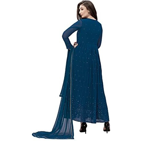 Trendmalls Women's Georgette Embroidery Salwar Suit Anarkali Kurta Set With Dupatta (G88-Morpeach-6Xl)