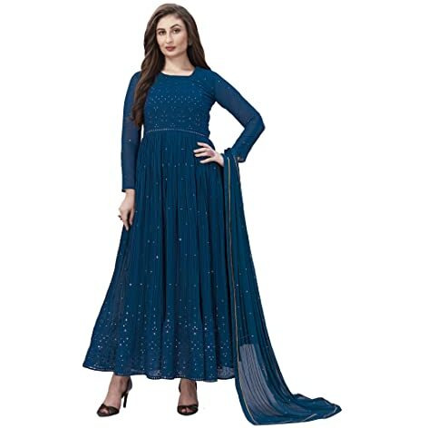 Trendmalls Women's Georgette Embroidery Salwar Suit Anarkali Kurta Set With Dupatta (G88-Morpeach-6Xl)