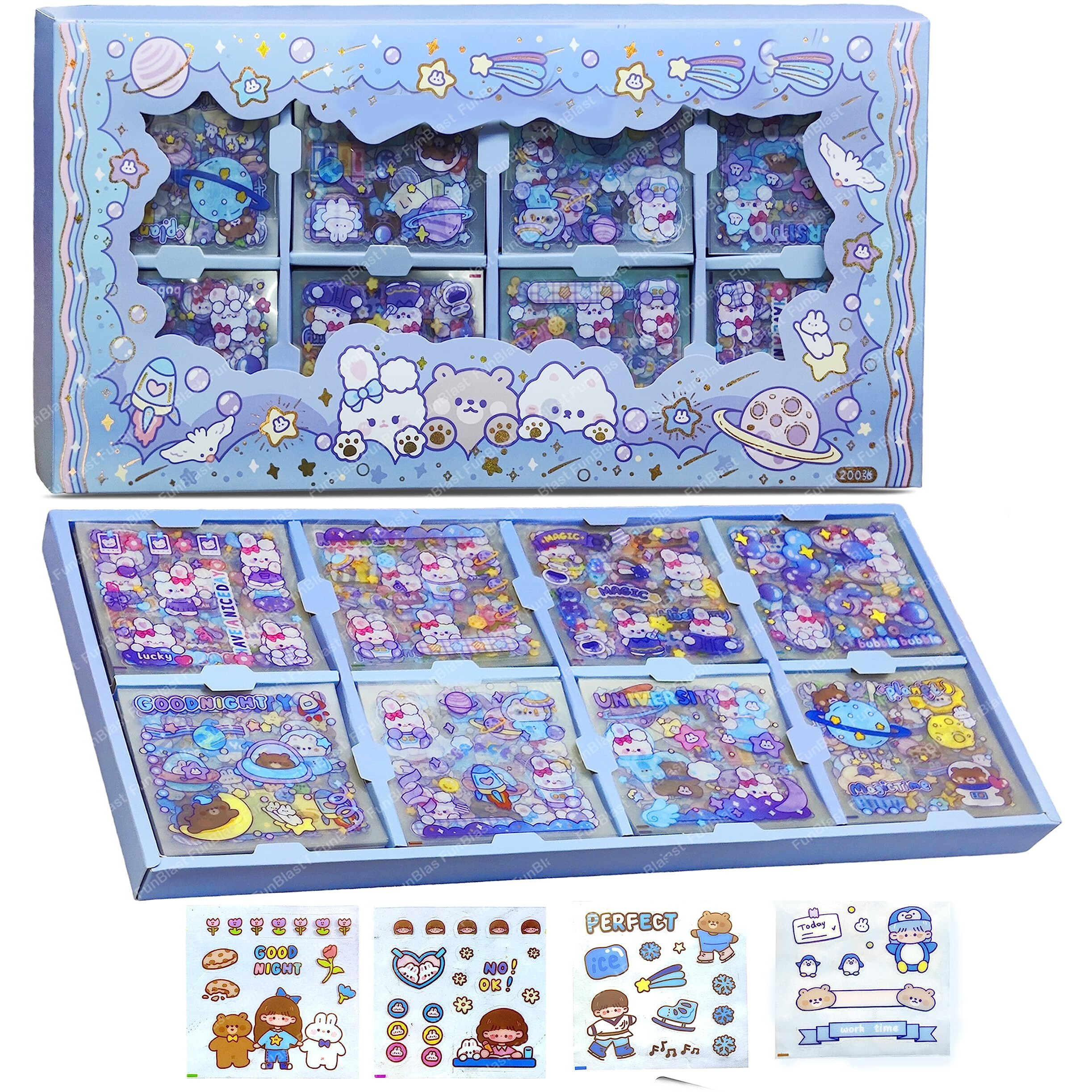 Funblast Cute Girl Theme Kawaii Stickers -200 Sheets Cute Washi Stickers For Project, Japanese Style Girls Sticker Set, Stationery Item, Journals, Scrapbooking, Diy Arts And Crafts