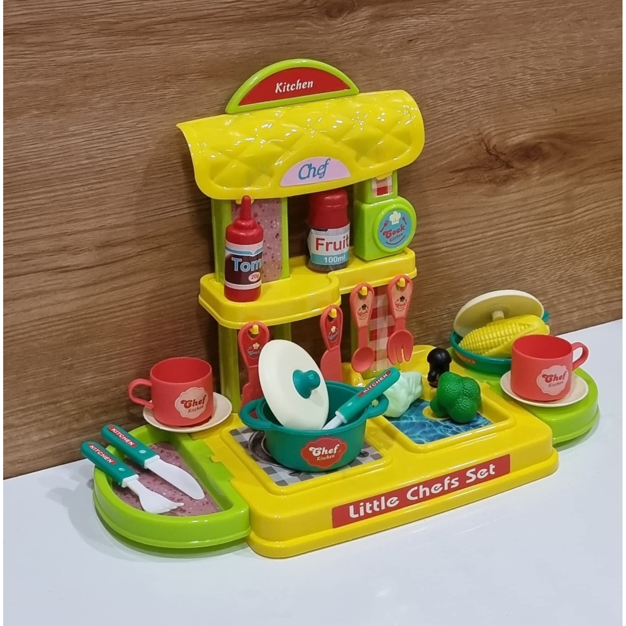 Techhark 30 Pcs Kitchen Play Set Non Toxic Plastic Unbreakable Toys For Girls (Yellow Kitchen)