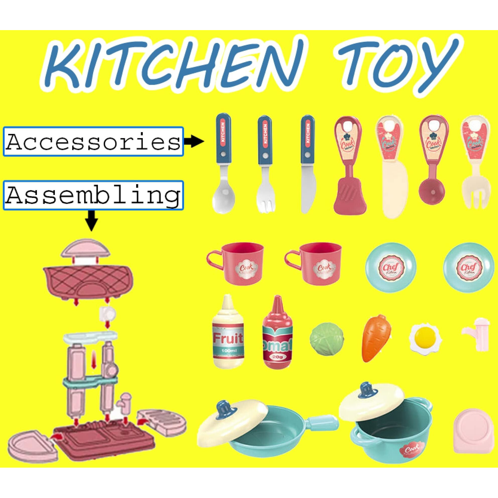Techhark 30 Pcs Kitchen Play Set Non Toxic Plastic Unbreakable Toys For Girls (Yellow Kitchen)