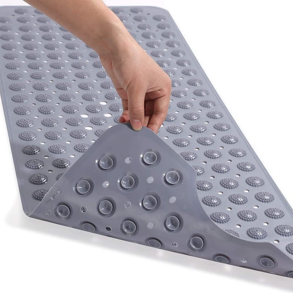 Vdnsi Anti Slip Bathroom Mat Rubber Bath Mats Floor Rectangle Anti Skid Mats For Bathing Area Shower Mat With Strong Suction Cups & Drain Holes 35X70 Cm (Grey)