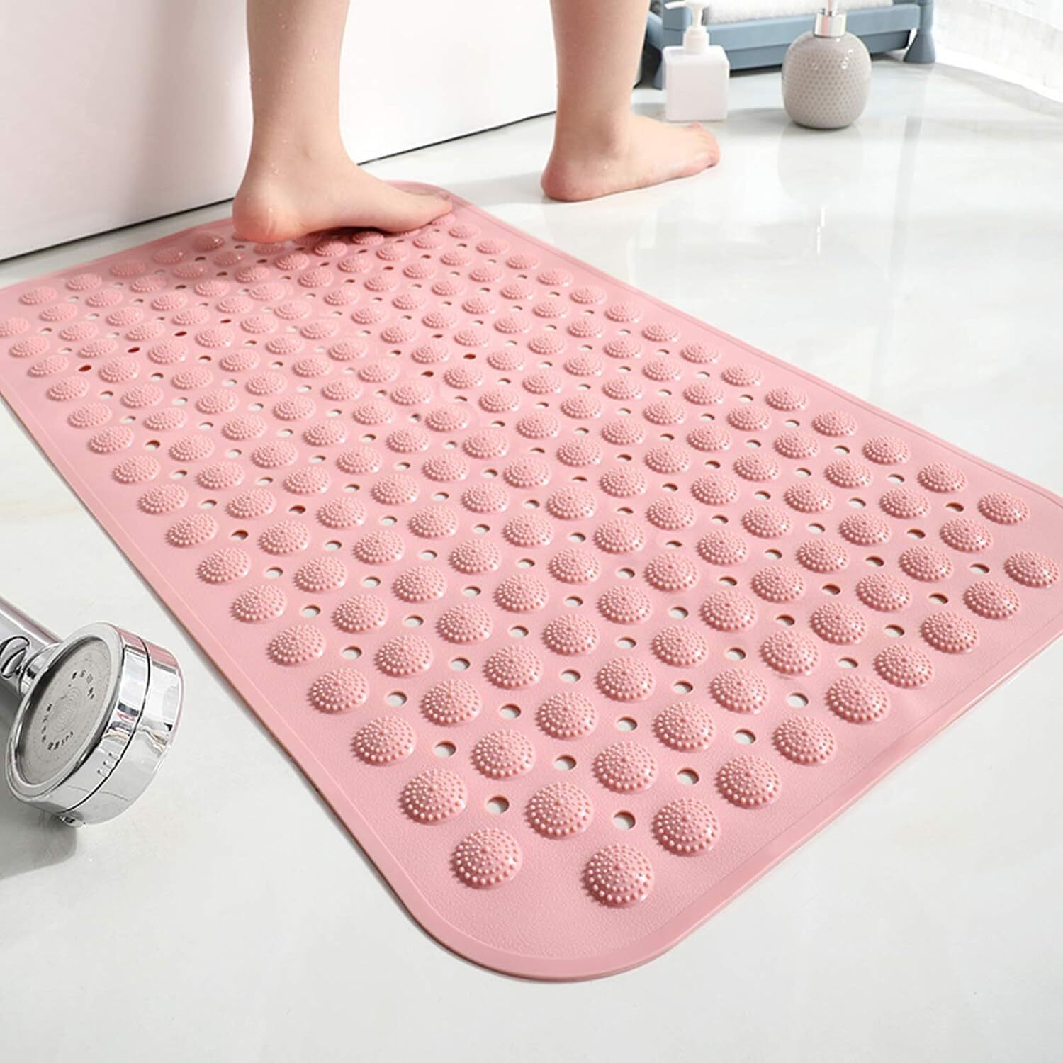 Vdnsi Anti Slip Bathroom Mat Rubber Bath Mats Floor Rectangle Anti Skid Mats For Bathing Area Shower Mat With Strong Suction Cups & Drain Holes 35X70 Cm (Pink)