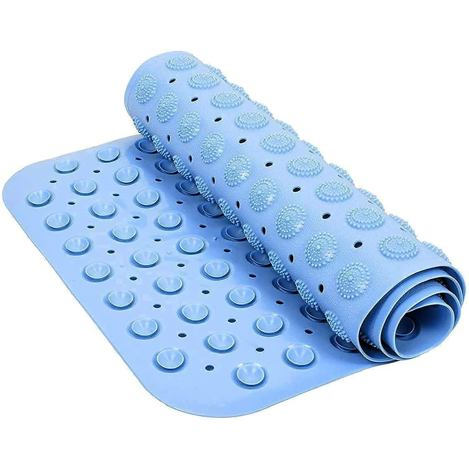 Vdnsi Anti Slip Bathroom Mat Rubber Bath Mats Floor Rectangle Anti Skid Mats For Bathing Area Shower Mat With Strong Suction Cups & Drain Holes 35X70 Cm (Blue)
