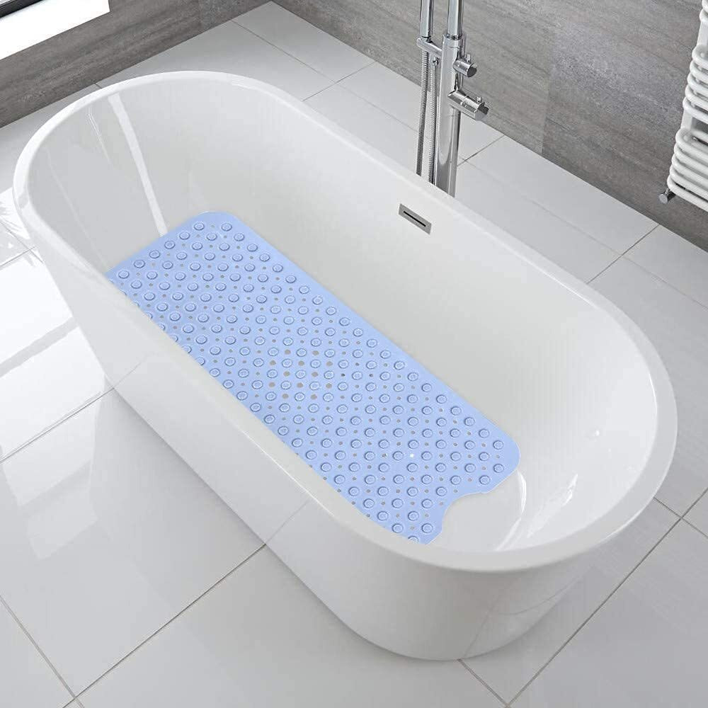 Vdnsi Anti Slip Bathroom Mat Rubber Bath Mats Floor Rectangle Anti Skid Mats For Bathing Area Shower Mat With Strong Suction Cups & Drain Holes 35X70 Cm (Blue)
