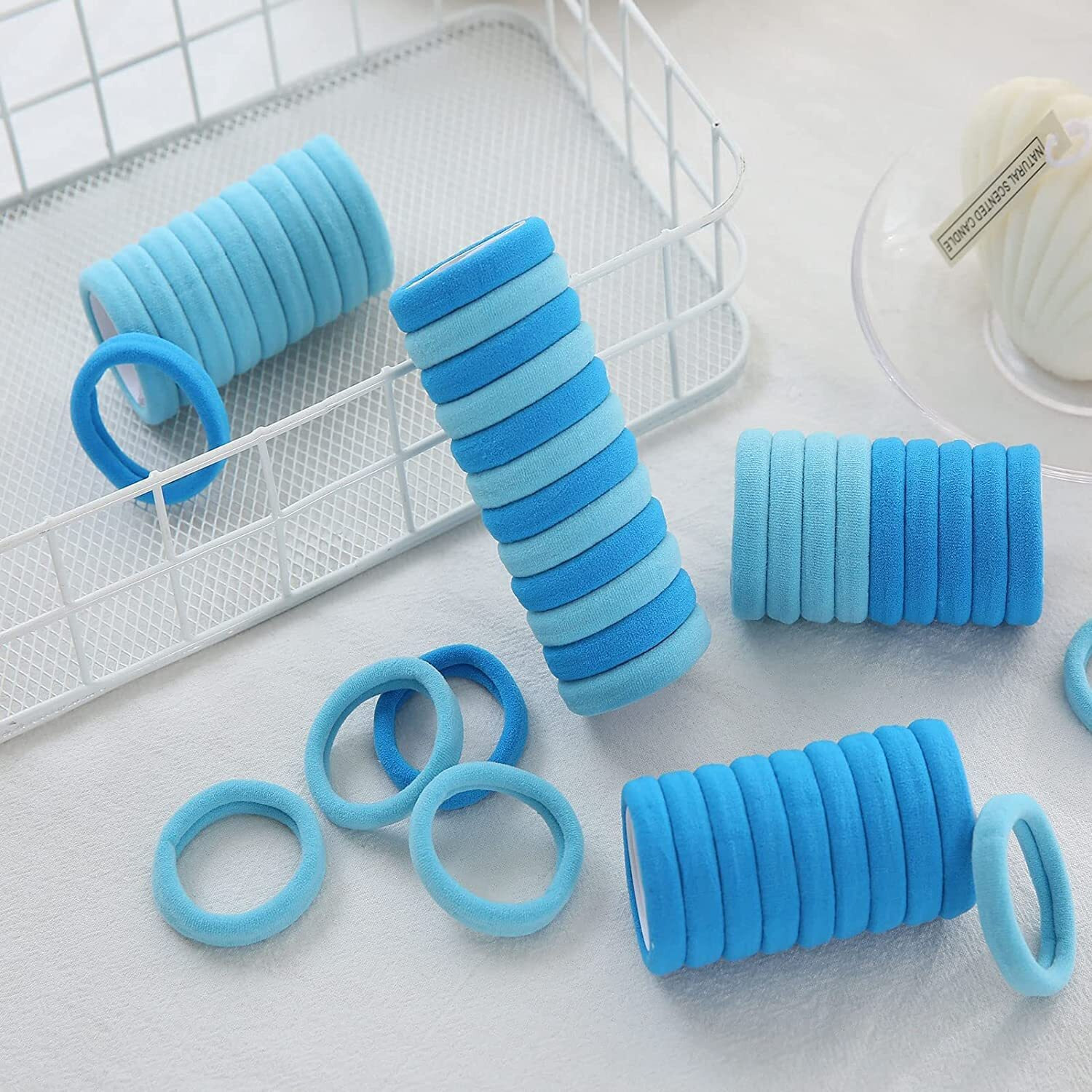 Diversa Hair Ties, Ponytail Holders For Thick Thin Hair, Elastic Hair Ties For Women, Girls, No Cease Nylon Hair Ties, Soft Seamless Hair Bands, No Damage (Skyblue, Pack Of 30 Ps)