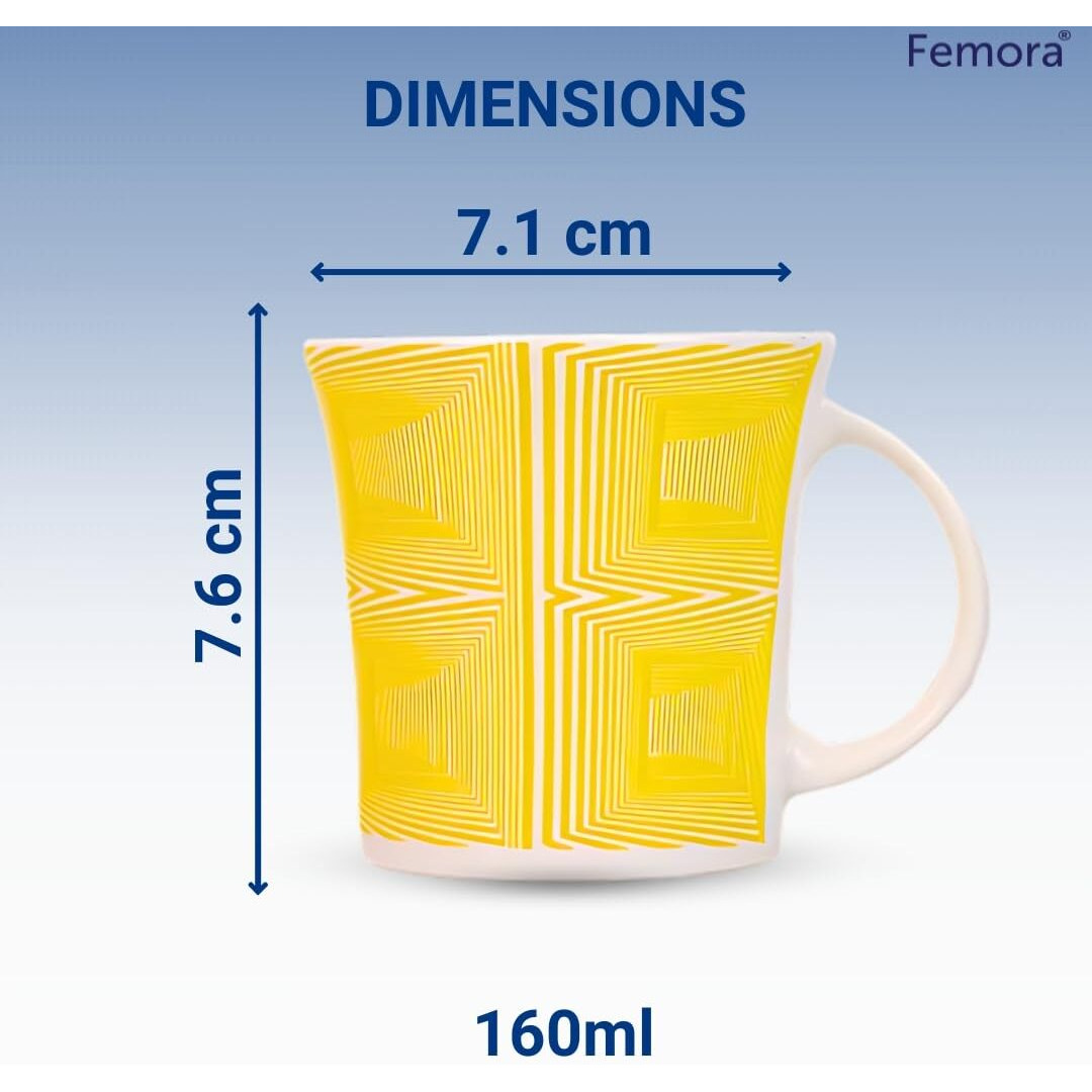Femora Zig Zag Chevron Pattern Ceramic Tea Cups, Coffee Mugs, 160 Ml, 6 Pcs Set
