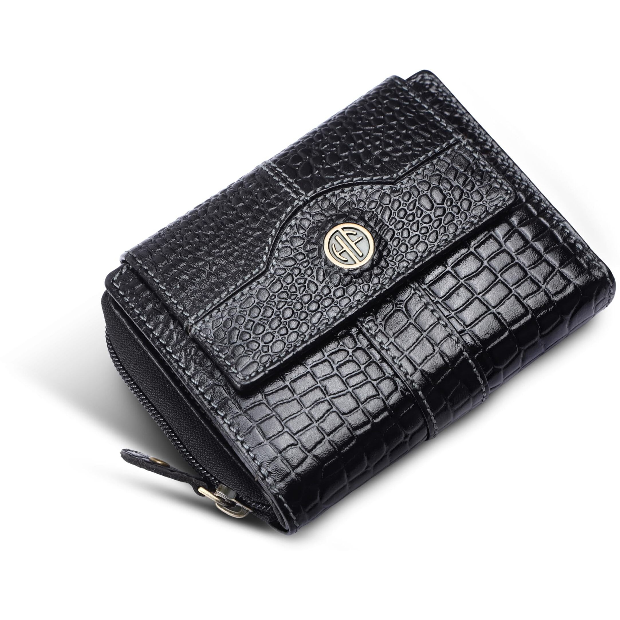 Hammonds Flycatcher Leather Ladies Wallet For Woman With 14 Card Slots - Clutch Purse For Women, Ladies Wallet For Women Stylish, Ladies Purse For Women Wallet, Purse For Woman, Croc Black