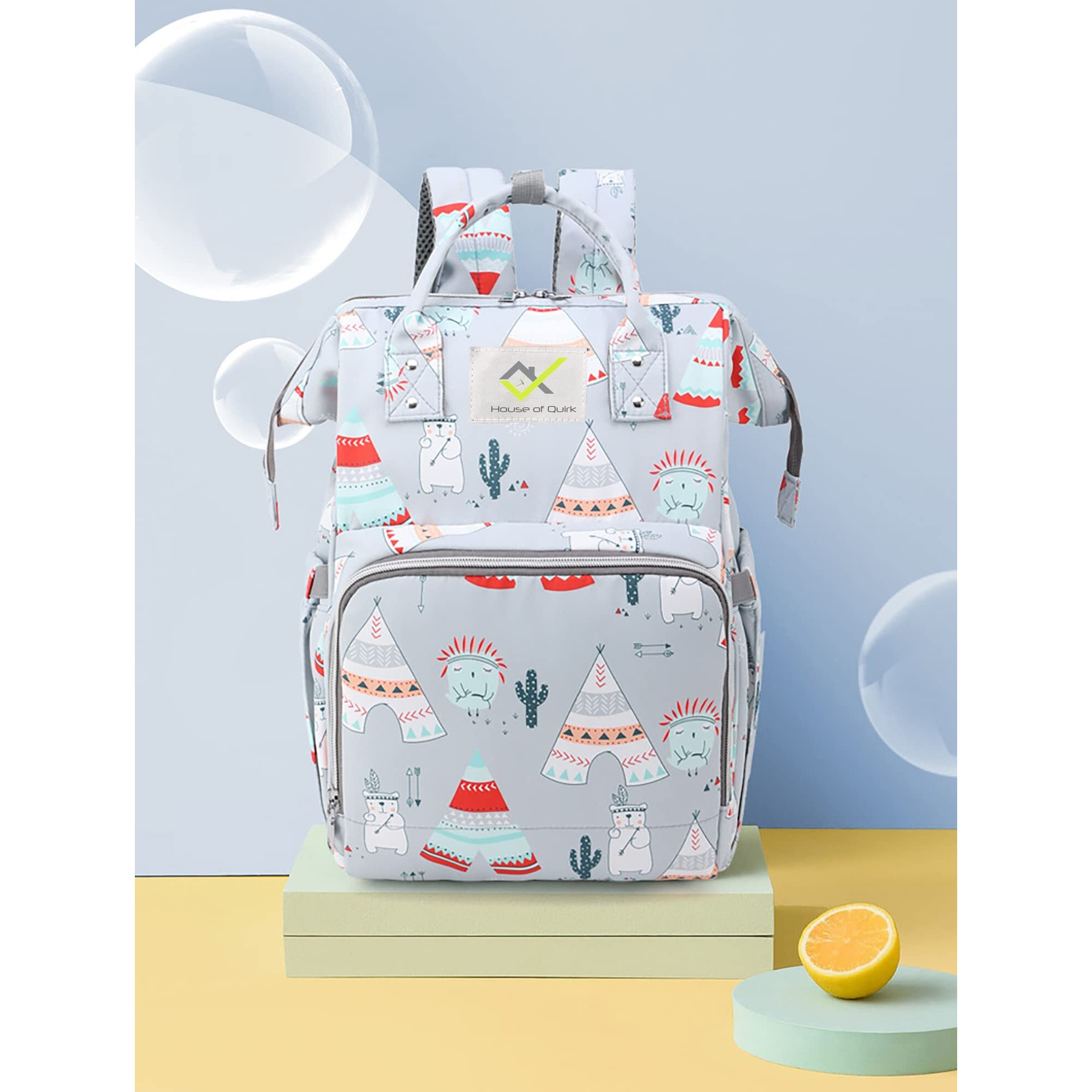 House Of Quirk Baby Diaper Bag Maternity Standard Backpack (Grey Winter), 21 Litre