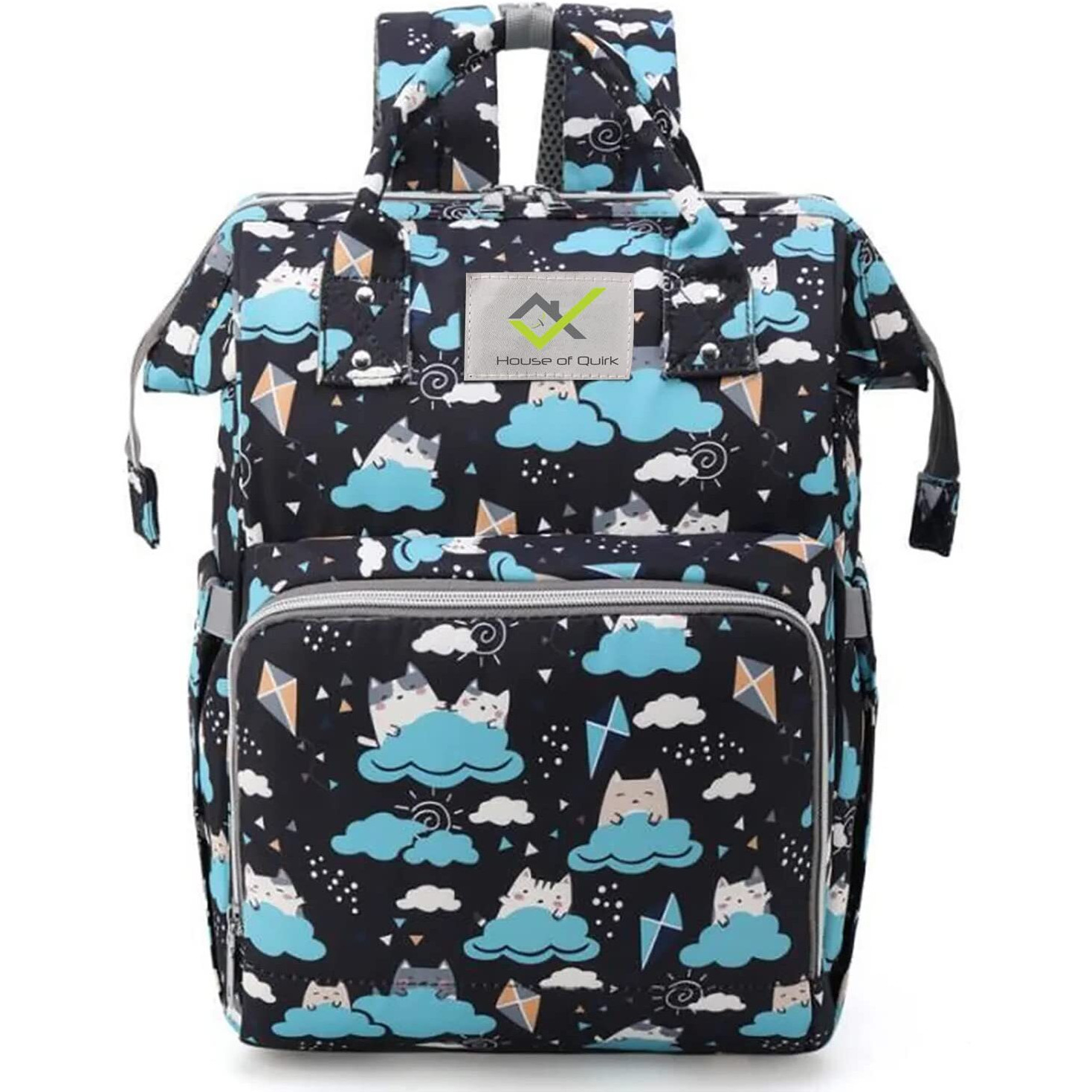 House Of Quirk Baby Diaper Bag Maternity Backpack (Black Cat Cloud)