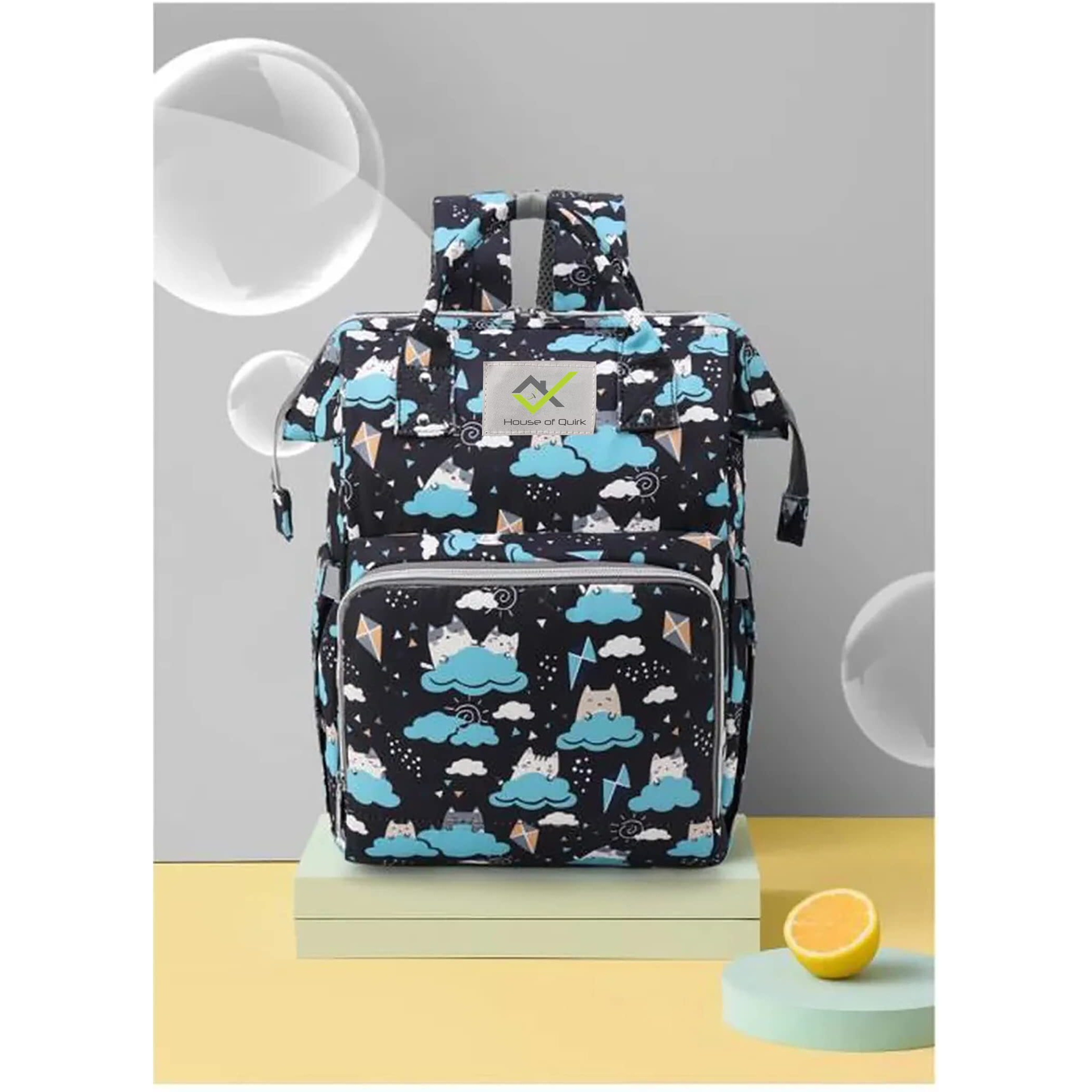 House Of Quirk Baby Diaper Bag Maternity Backpack (Black Cat Cloud)