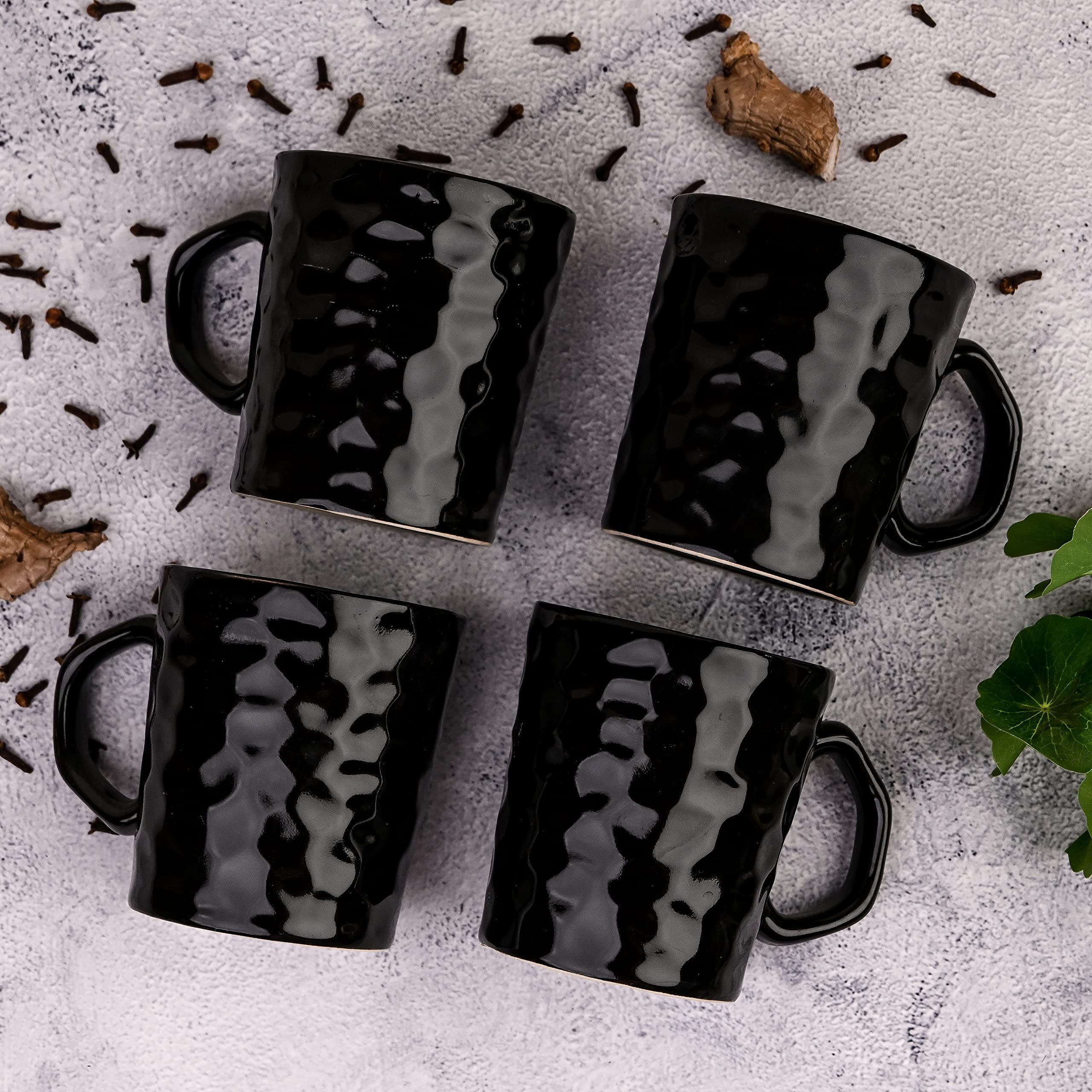 Anwaliya Metis Ceramic Coffee Cups Set | Microwave And Dishwasher Safe Coffee And Tea Mugs, Tea Cup | Chip Resistant, Ceramic Tea Cups Set Ideal For Home And Office Daily Use, Set Of 2 (Black, 300 Ml)