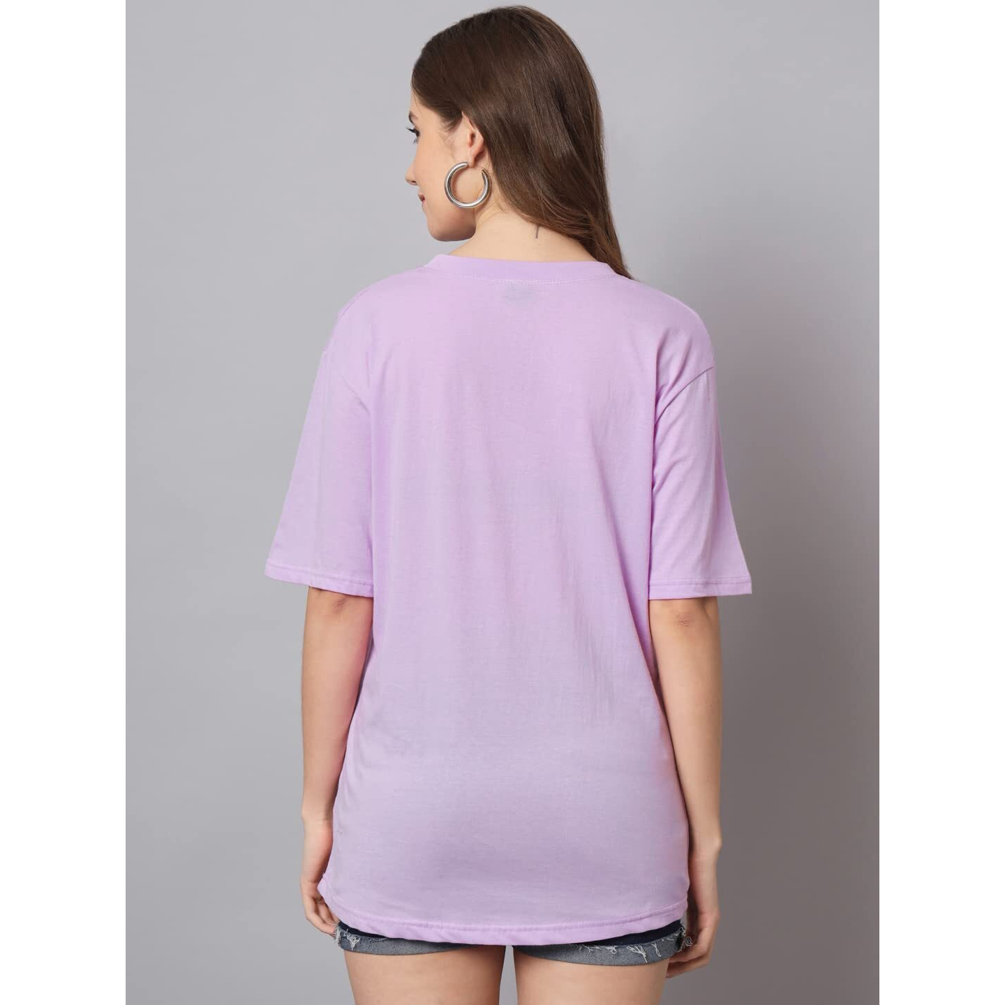 Funday Fashion Cotton Short Sleeve Oversized T-Shirt For Women (Pack Of 2) (Small, Light Pink & Purple)