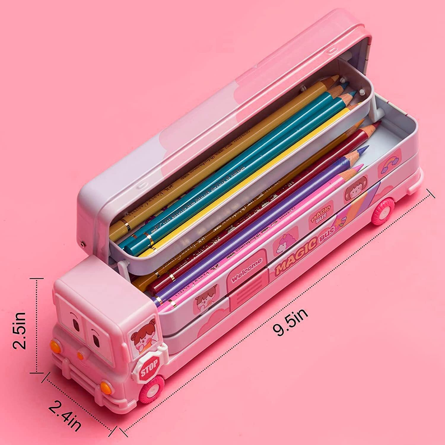 Umadiya Branded Metal Double Decker Bus Shape Pencil Box For Kids With Moving Tyres & 3 Compartments Pencil Case For Boys & Girls - Multi-Color (Toys & Games)