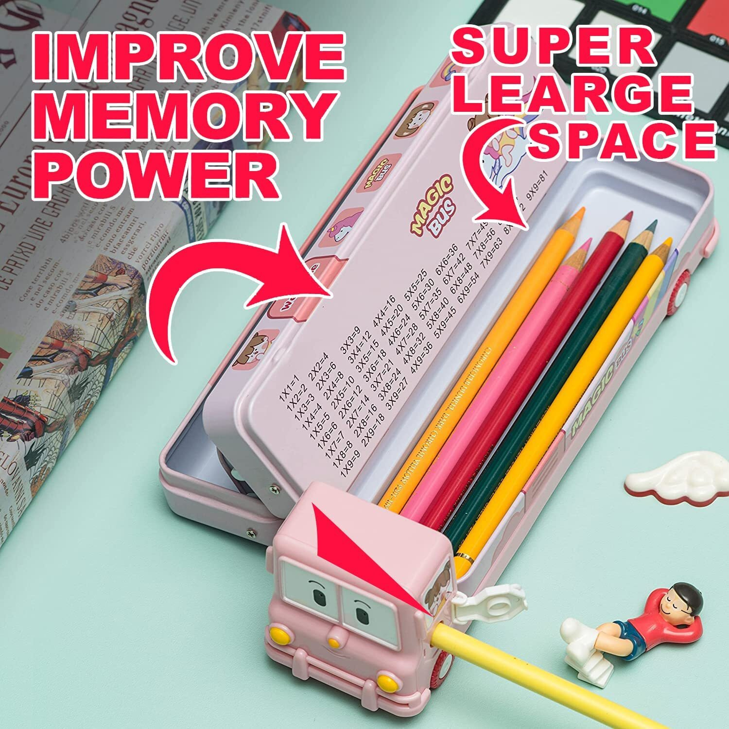 Umadiya Branded Metal Double Decker Bus Shape Pencil Box For Kids With Moving Tyres & 3 Compartments Pencil Case For Boys & Girls - Multi-Color (Toys & Games)