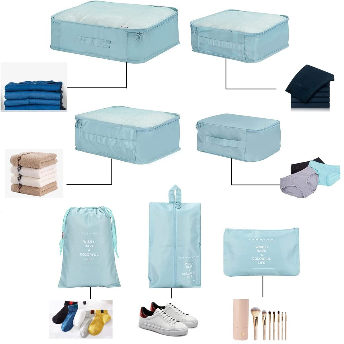 Petrice Nylon Travel Organizer, Packing Cubes For Travel, Travel Essentials, Toiletry Bag, Packing Bags For Clothes, Travel Organizer For Women, Travel Organizer (Light Blue, 32.004 Cm, 11.9 Cm)