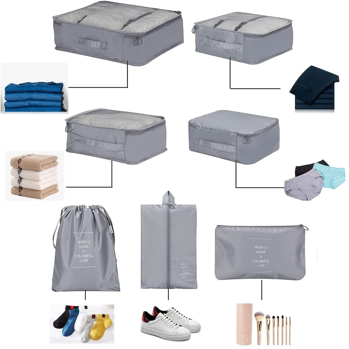 Petrice Nylon Travel Organizer, Packing Cubes For Travel, Travel Essentials, Toiletry Bag, Packing Bags For Clothes, Travel Organizer For Women, Cubes Travel Organizer (Grey, 32.004 Cm, 11.9 Cm)