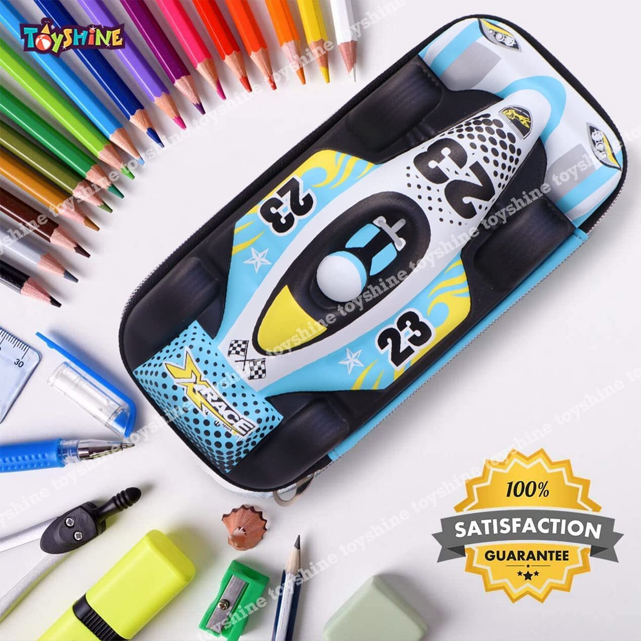 Toyshine Pack Of 6 F-Racer Hardtop Pencil Case With Compartments - Kids Large Capacity School Supply Organizer Students Stationery Box - Girls Boys Pen Pouch- Multicolor - Ethylene Vinyl Acetate (Eva)