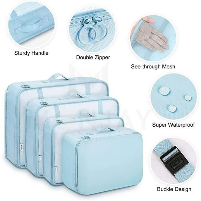 Monjay 7Pcs Set Travel Organizer Packing Cubes Lightweight Travel Luggage Organizers With Laundry Bag Or Toiletry Bag Laundry Organiser (7 Pcs, Korea Blue), Polyester