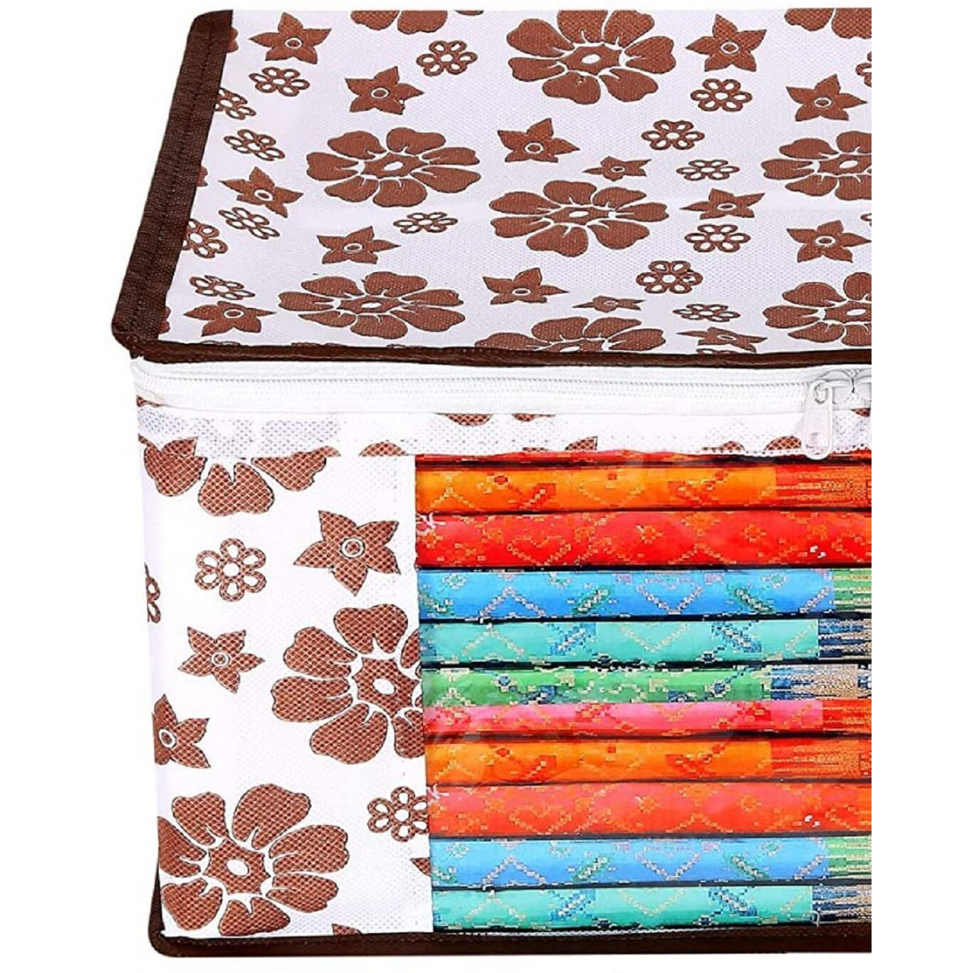 Acnos Premium Brand Metalic Brown Design White Chain 12 Piece Non Woven Large Size Saree Cloth Cover Set Pack Of 10