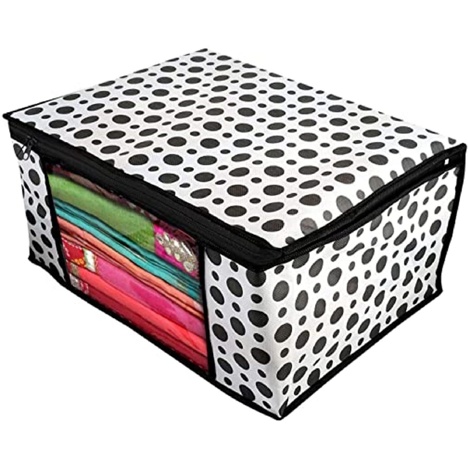 Acnos Premium Brand Metalic Black Design Chain White 5 Piece Non Woven Large Size Saree Cloth Cover Set Pack Of 5 Black And White