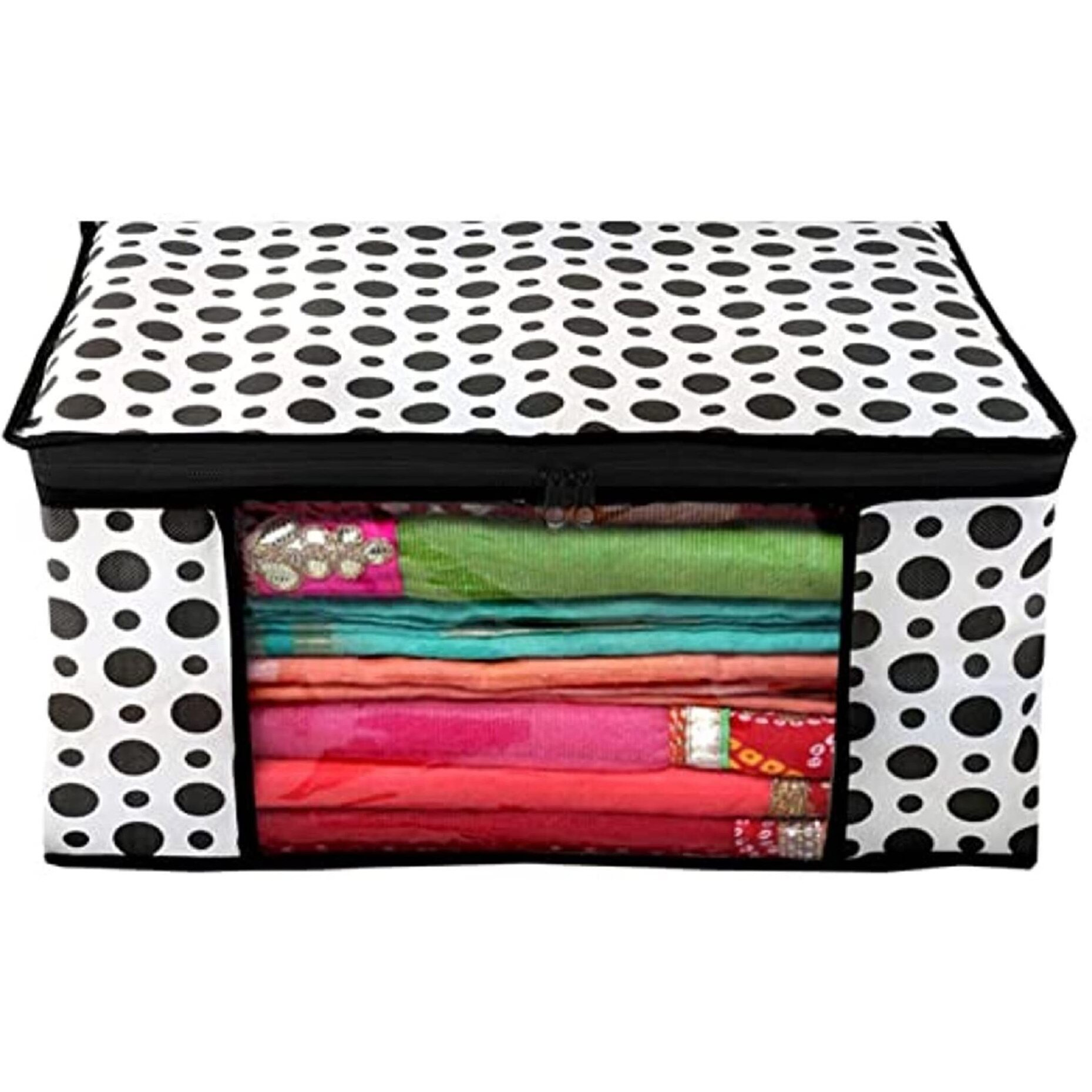 Acnos Premium Brand Metalic Black Design Chain White 1 Piece Non Woven Large Size Saree Cloth Cover Pack Of 1 Black And White