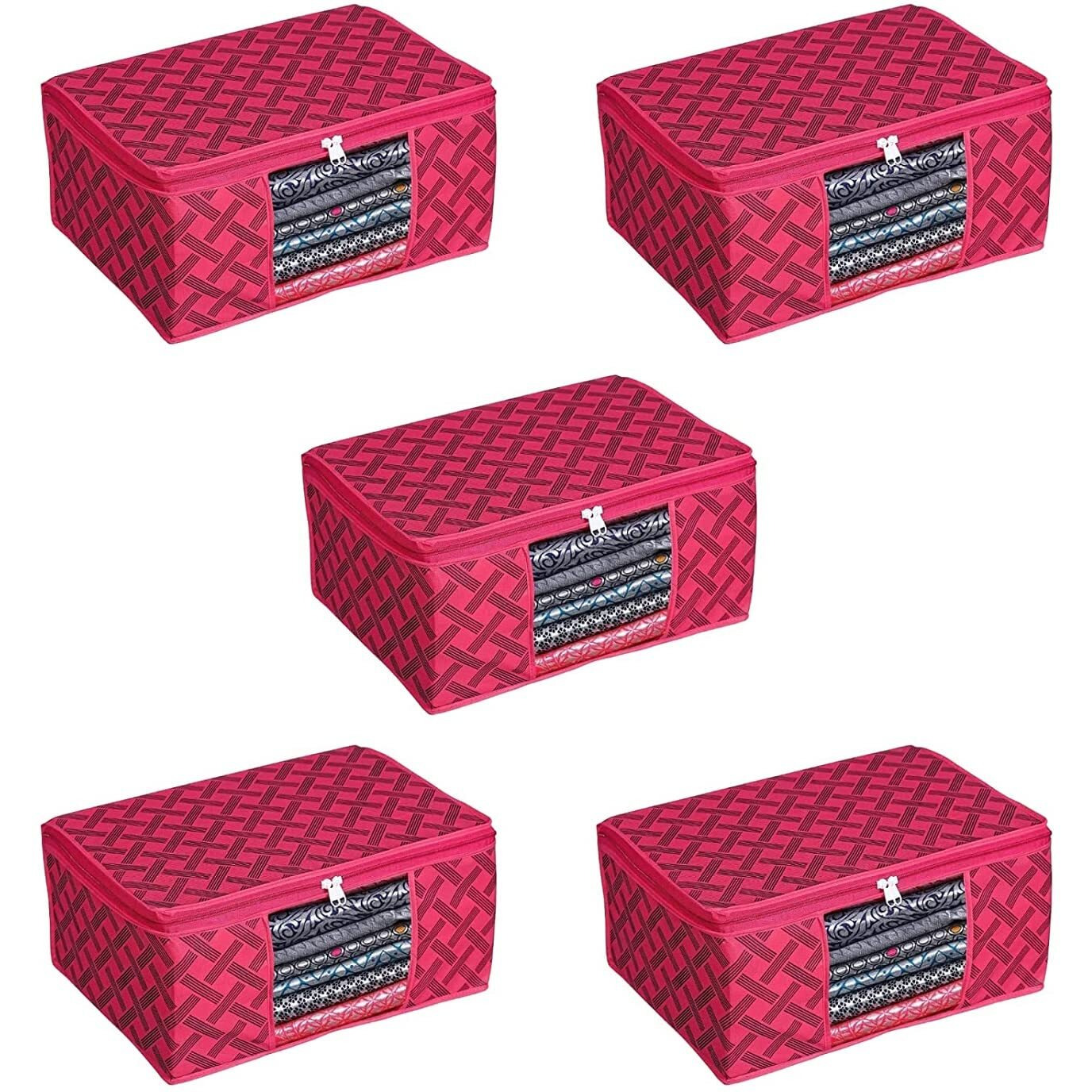 Acnos Premium Brand Metalic Pink Design Pink Chain 12 Piece Non Woven Large Size Saree Cloth Cover Set Pack Of 5