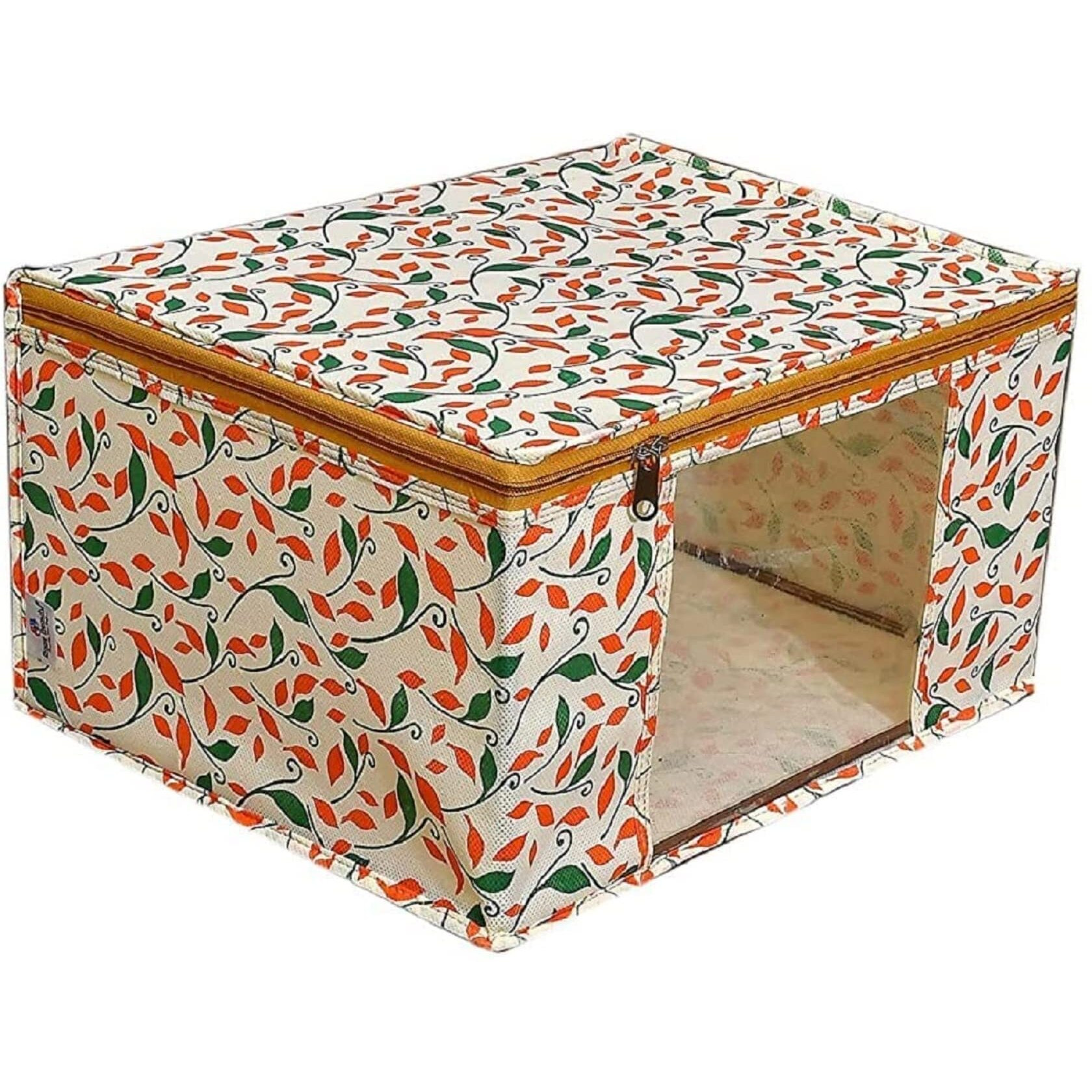 Acnos Non-Woven Premium Brand Metalic Green Orange Beige Design Yellow Chain 12 Piece Non Woven Large Size Saree Cloth Cover Set Pack Of 1