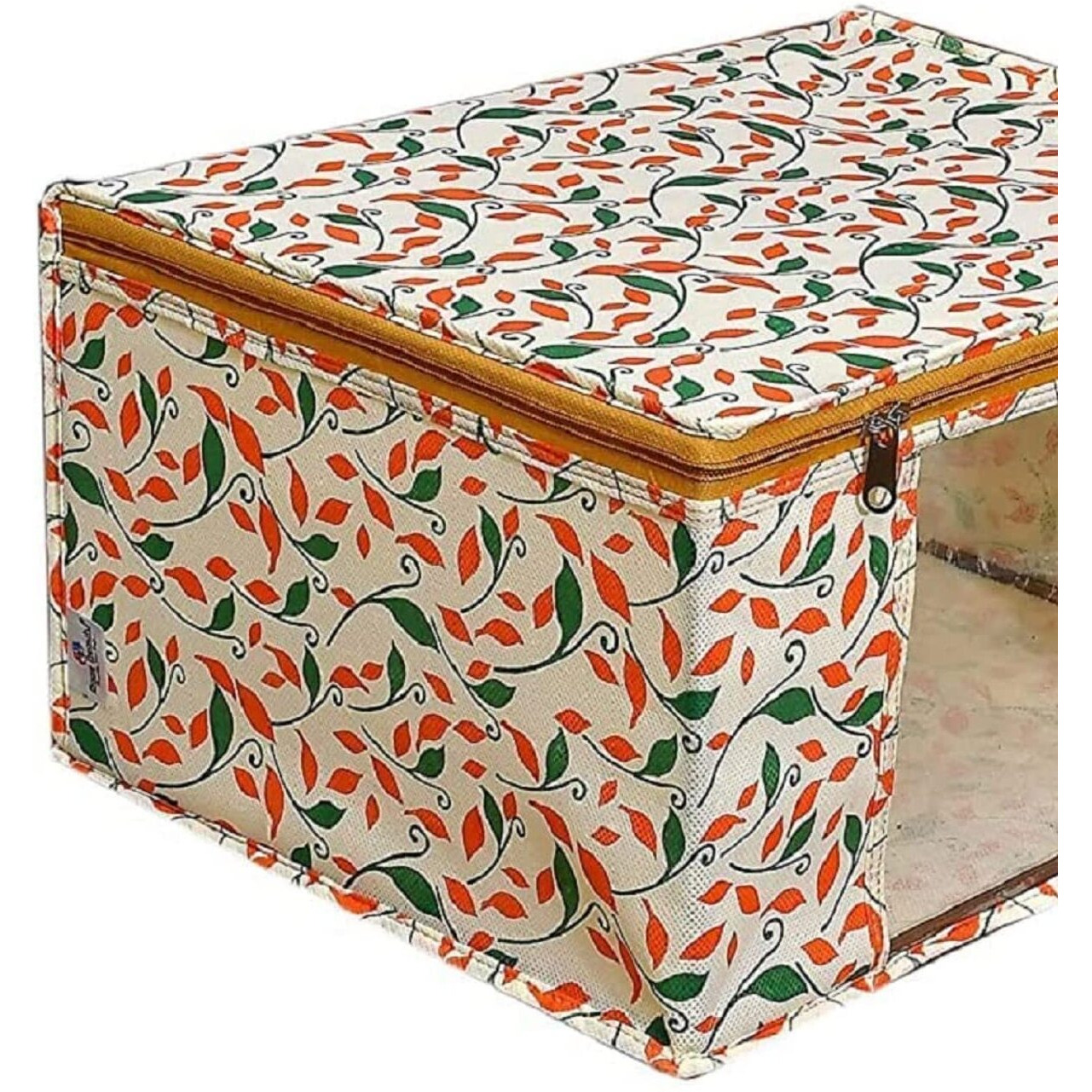 Acnos Non-Woven Premium Brand Metalic Green Orange Beige Design Yellow Chain 12 Piece Non Woven Large Size Saree Cloth Cover Set Pack Of 1