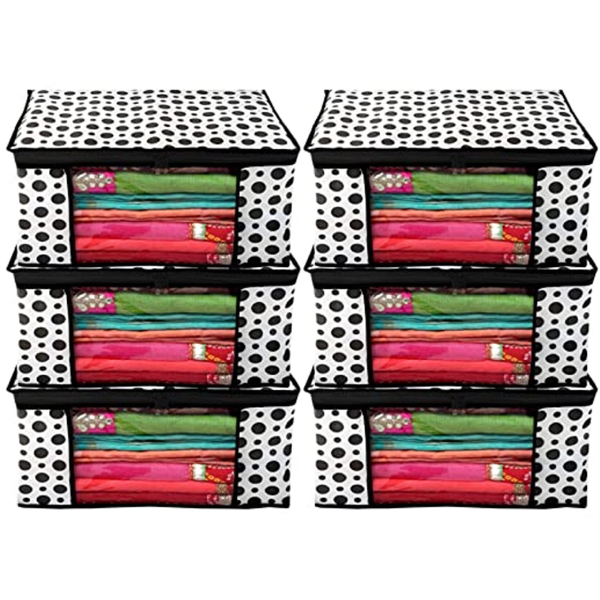Acnos Premium Brand Metalic Black Design Chain White 6 Piece Non Woven Large Size Saree Cloth Cover Set Pack Of 6 Black And White