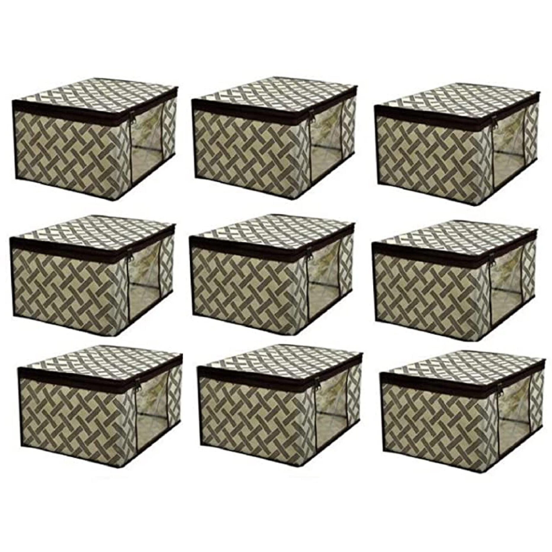 Acnos Premium Brand Metalic Yellow Design Black Chain 12 Piece Non Woven Large Size Saree Cloth Cover Set Pack Of 9