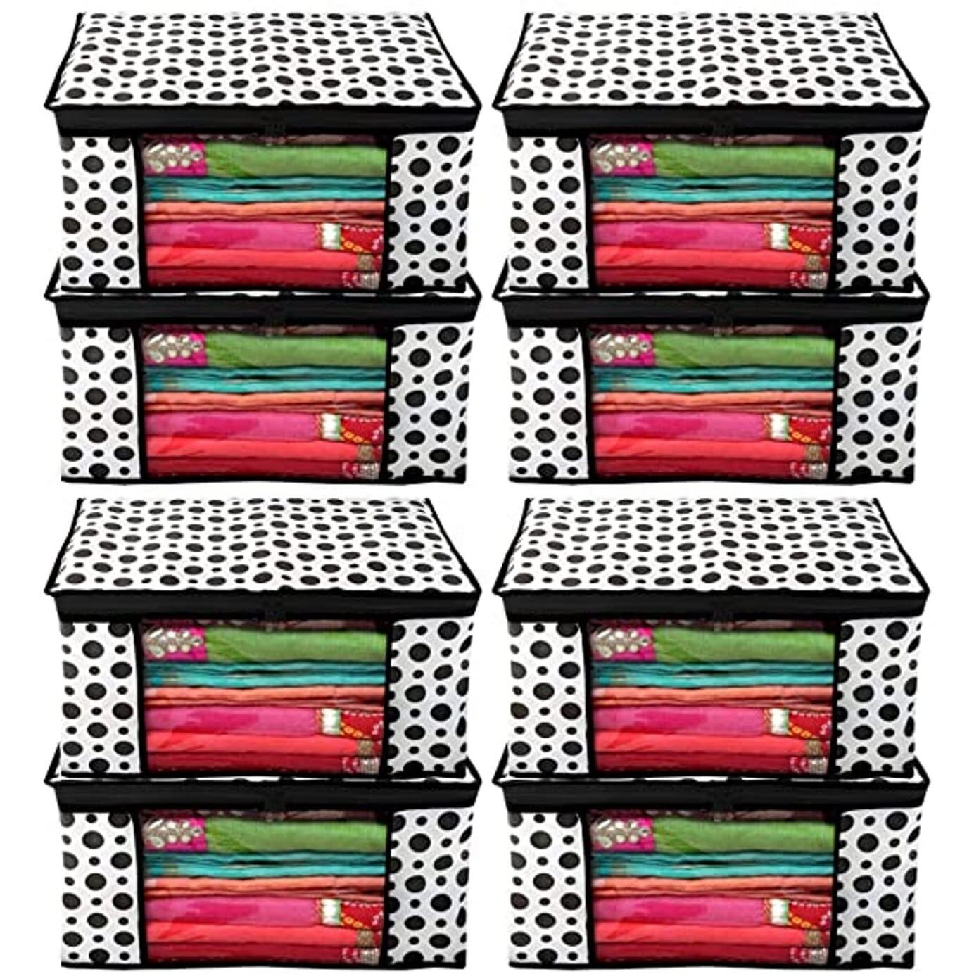 Acnos Premium Brand Metalic Black Design Chain White 8 Piece Non Woven Large Size Saree Cloth Cover Set Pack Of 8 Black And White