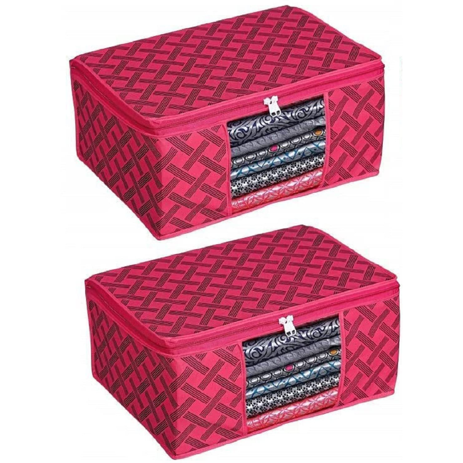 Acnos Non-Woven Premium Brand Metalic Pink Design Pink Chain 12 Piece Non Woven Large Size Saree Cloth Cover Set Pack Of 2