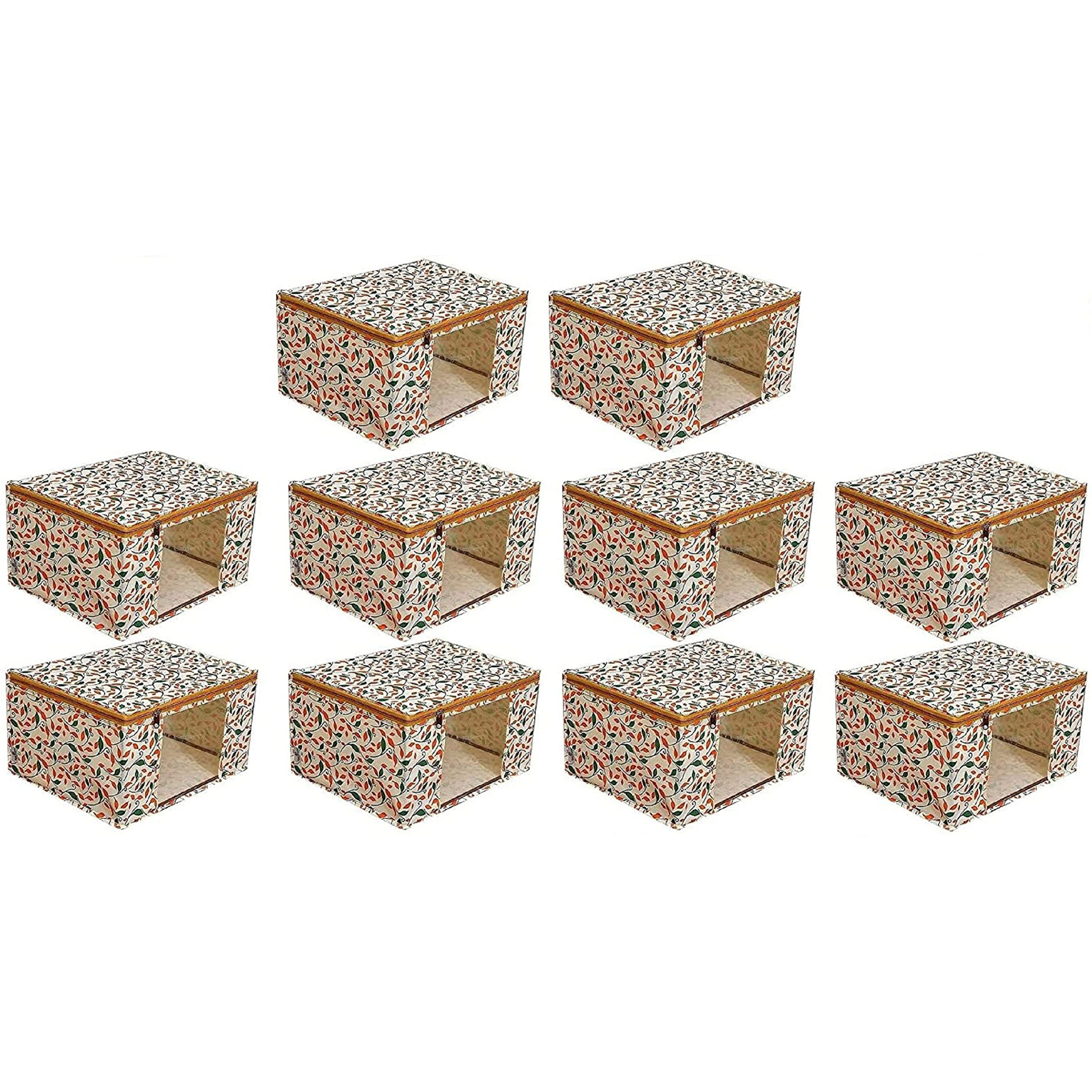 Acnos Non-Woven Premium Brand Metalic Green Orange Beige Design Yellow Chain 12 Piece Non Woven Large Size Saree Cloth Cover Set Pack Of 10