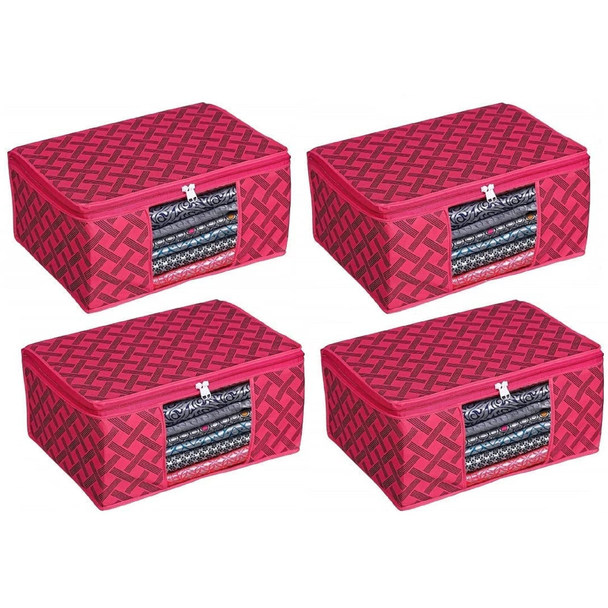 Acnos Premium Brand Metalic Pink Design Pink Chain 12 Piece Non Woven Large Size Saree Cloth Cover Set Pack Of 4