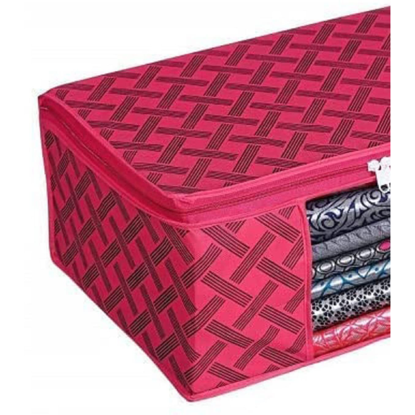 Acnos Premium Brand Metalic Pink Design Pink Chain 12 Piece Non Woven Large Size Saree Cloth Cover Set Pack Of 4