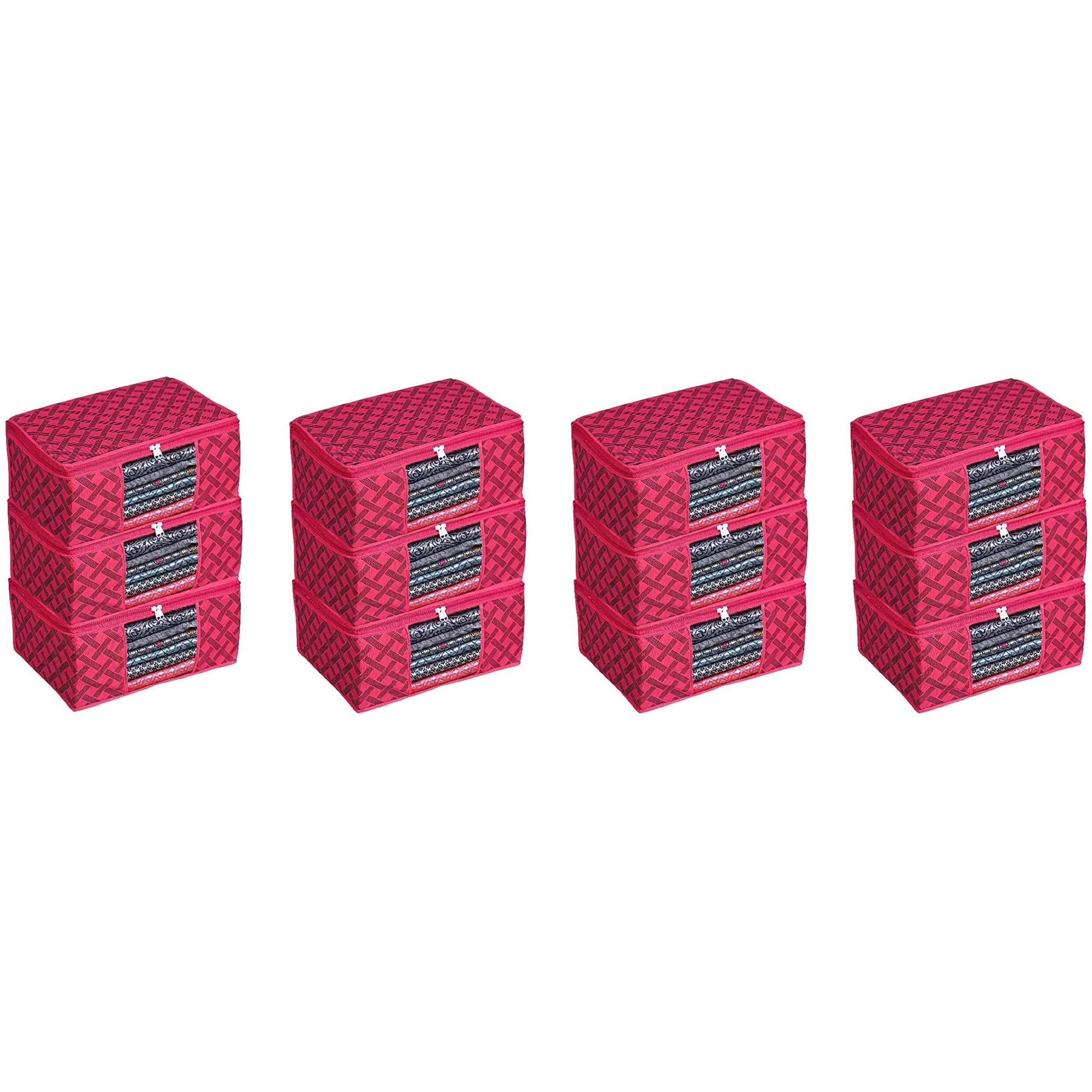 Acnos Premium Brand Metalic Pink Design Pink Chain 12 Piece Non Woven Large Size Saree Cloth Cover Set Pack Of 12