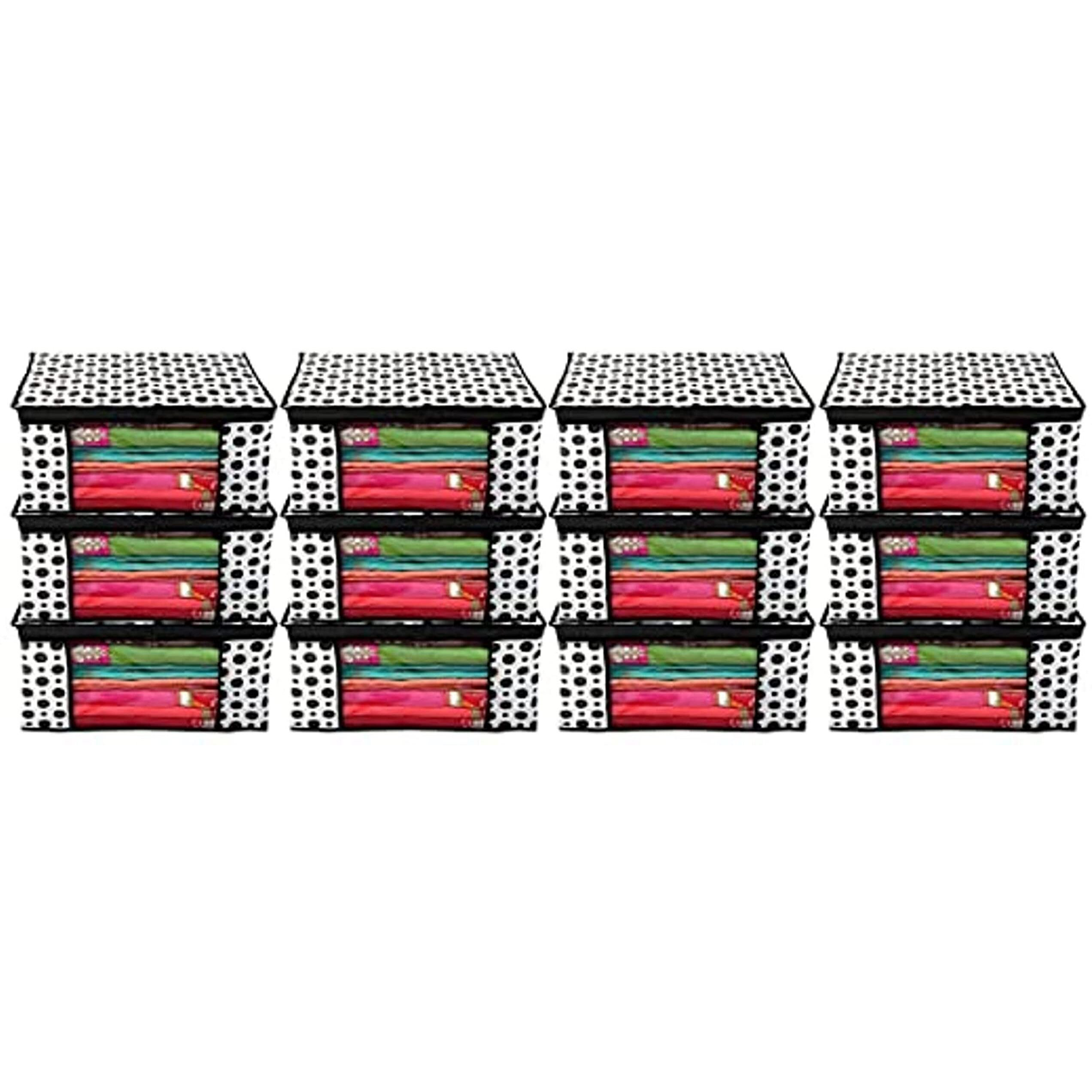 Acnos Premium Brand Metalic Black Design Chain White 12 Piece Non Woven Large Size Saree Cloth Cover Set Pack Of 12 Black And White