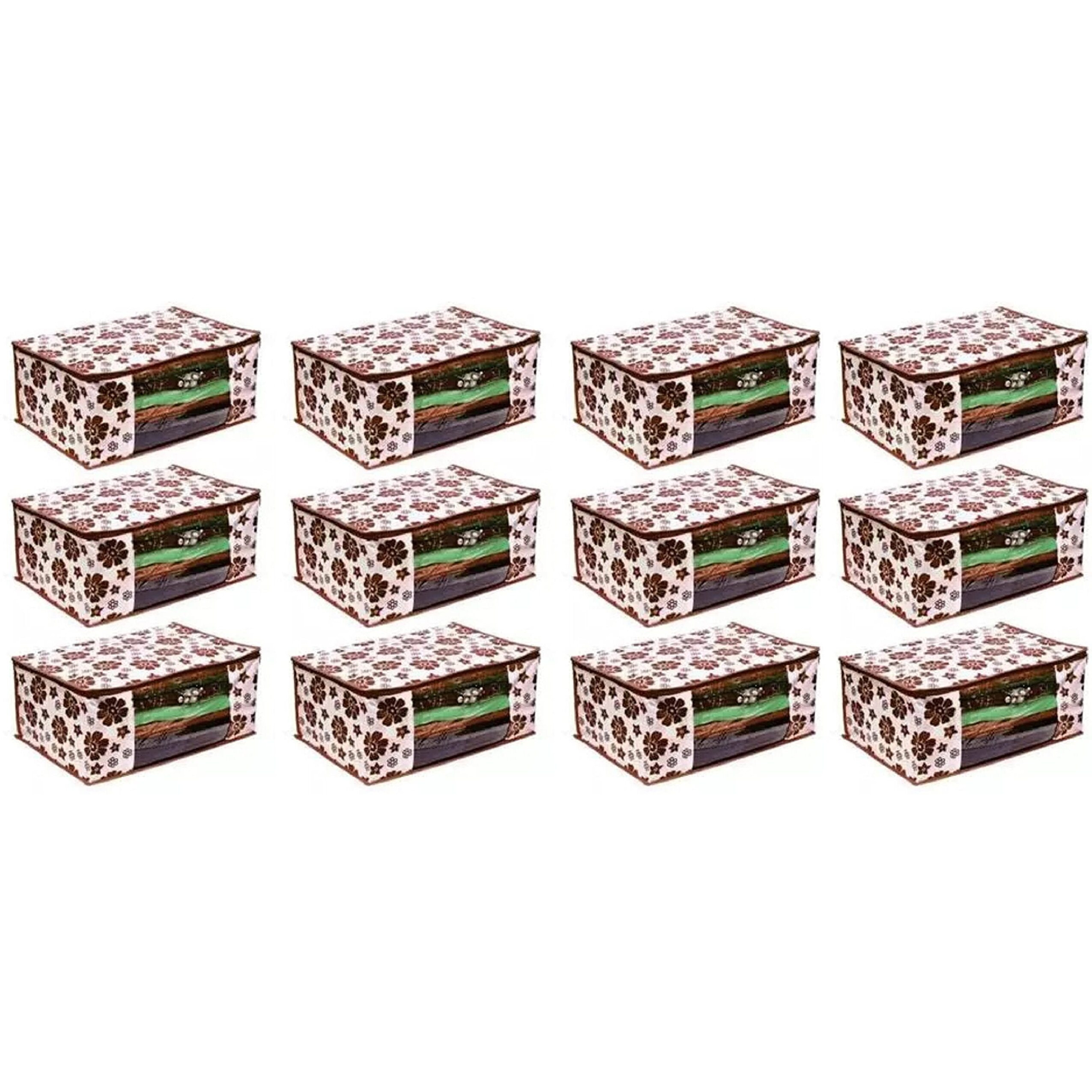 Acnos Premium Brand Metalic Brown Flower Design Brown Chain 12 Piece Non Woven Large Size Saree Cloth Cover Set Pack Of 12