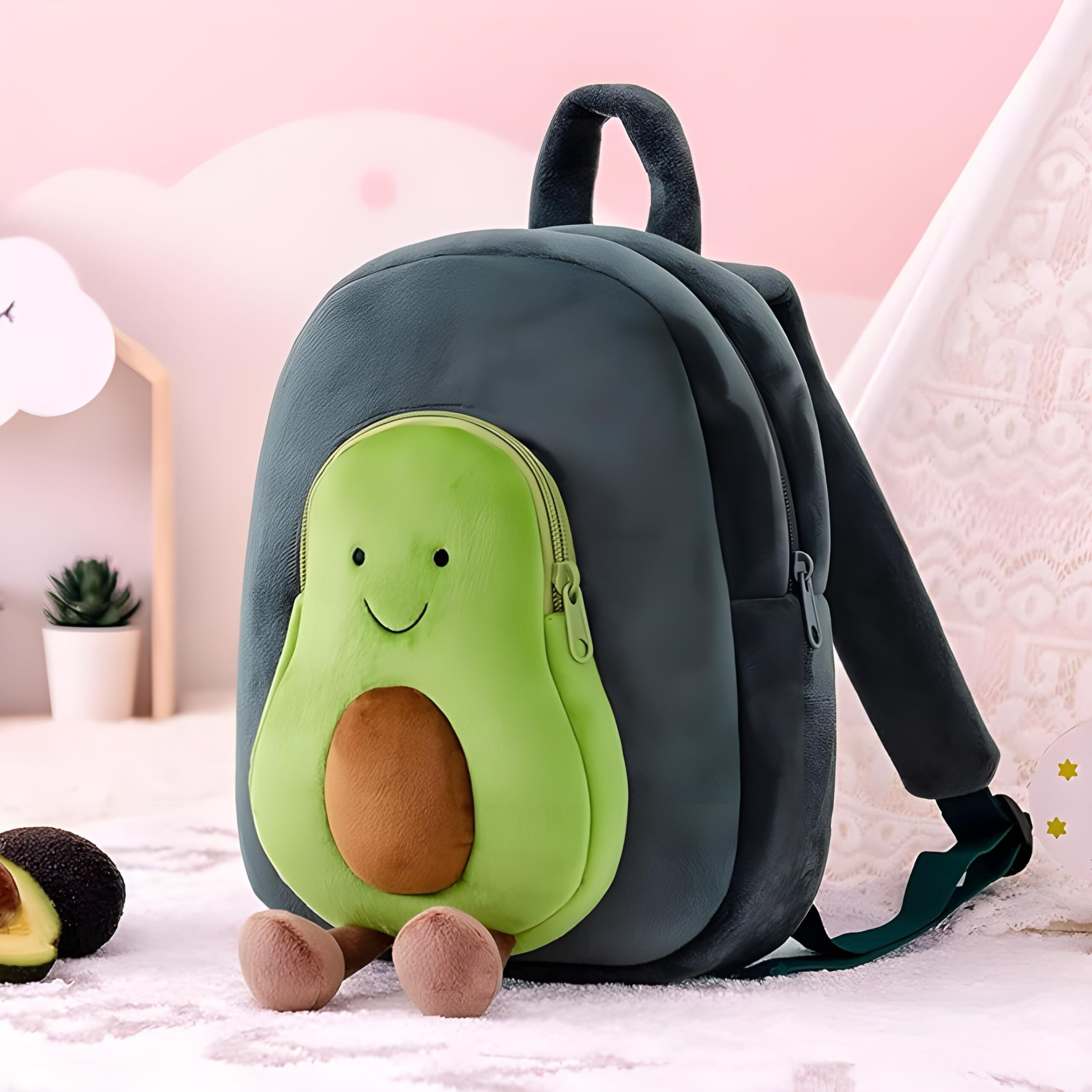 Delicado Backpack For Kids, Cute Small Toddler Kids Preschool Backpack Original Cartoon Mini Children Nursery/School/Picnic/Travelling Bag For Baby Boy/Girl Age 1-5 Years (Avocado)