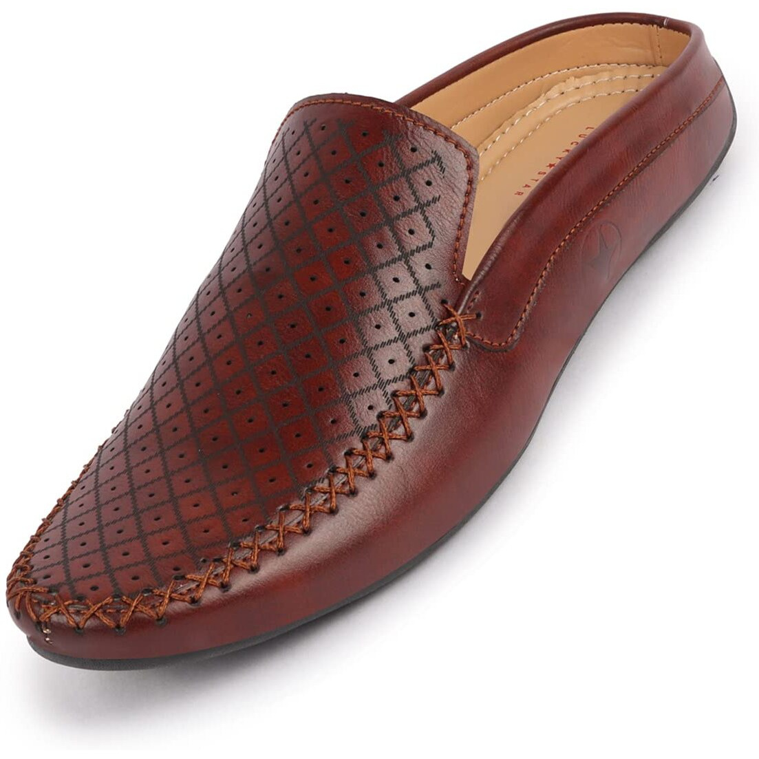 Fausto Fst Fosme-2027 Maroon-46 Men's Maroon Stitched Block Pattern Back Open Slip On Loafer Shoes (12 Uk)