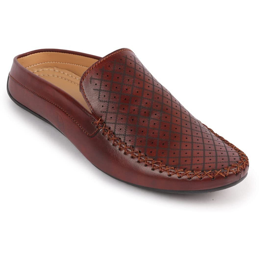 Fausto Fst Fosme-2027 Maroon-46 Men's Maroon Stitched Block Pattern Back Open Slip On Loafer Shoes (12 Uk)