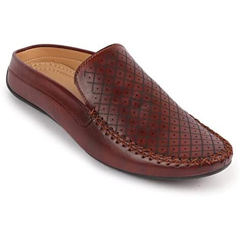 Fausto Fst Fosme-2027 Maroon-45 Men's Maroon Stitched Block Pattern Back Open Slip On Loafer Shoes (11 Uk)