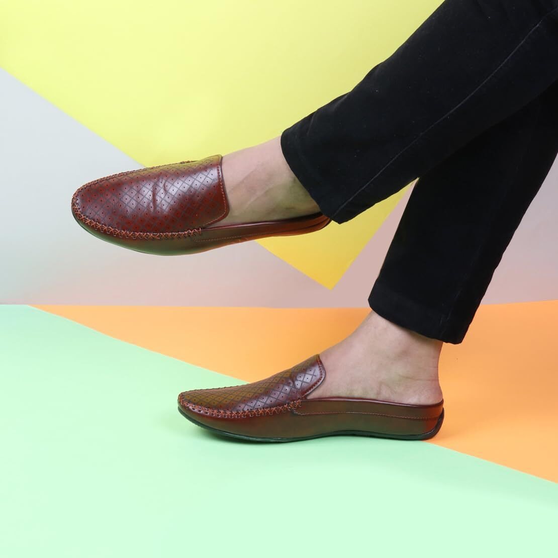 Fausto Fst Fosme-2027 Maroon-47 Men's Maroon Stitched Block Pattern Back Open Slip On Loafer Shoes (13 Uk)