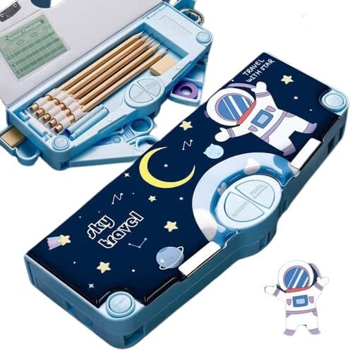 Invite Enterprise Plastic Multifunctional Pencil Box For Kids,Space Boys,Kids Boys & Girls,Magnetic Boys,Pop Up Box,Space Theme Return Gifts Kids (Space Box)-Blue