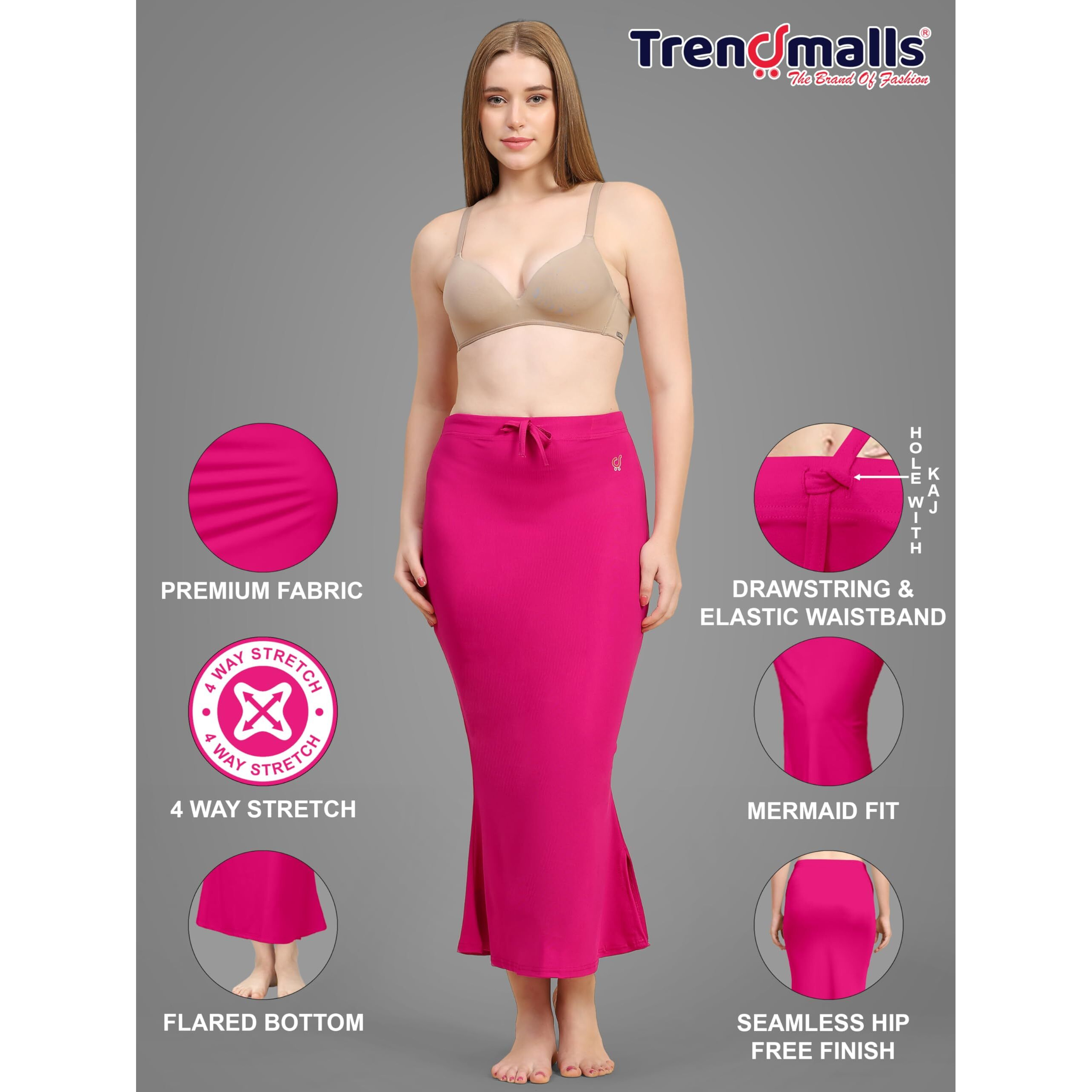 Trendmalls Women's Polyester Spandex Saree Shapewear Petticoat For Women, Cotton Blended,Petticoat,Skirts For Women,Shape Wear Dress For Saree Shaper Pink