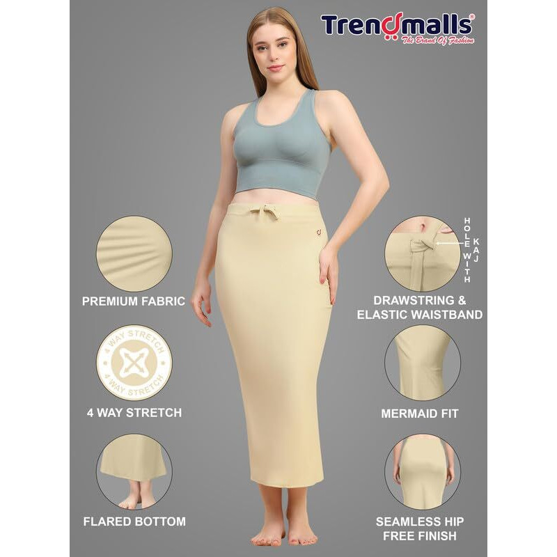 Trendmalls Women's Polyester Spandex Saree Shapewear Petticoat For Women, Cotton Blended,Petticoat,Skirts For Women,Shape Wear Dress For Saree Shaper Beige